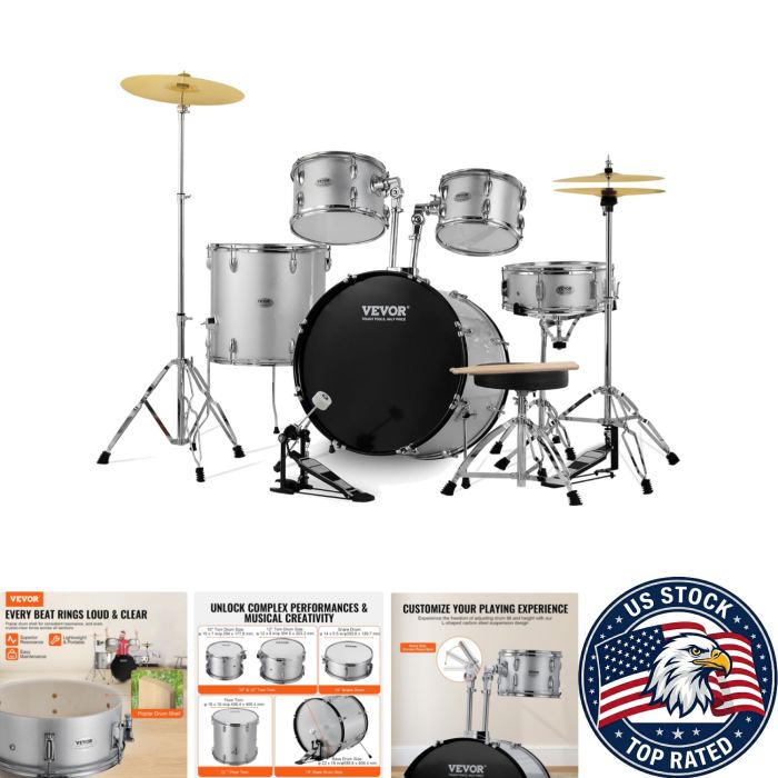 Professional Quality 22-Inch Full Size Drum Kit for Beginners – Includes Sticks
