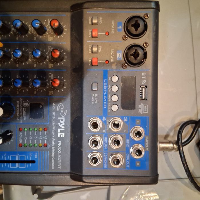 Pyle PMXU43BT 4-Channel Bluetooth Mixer USB XLR 1/4" Effects Phantom Power