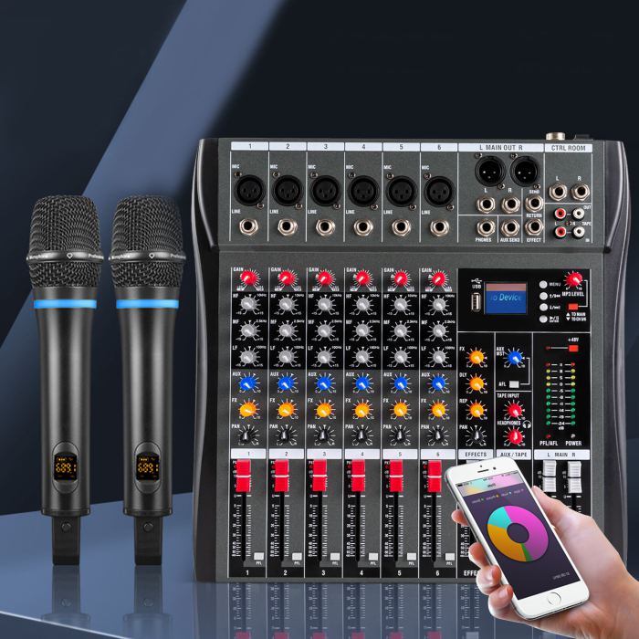 Professional Digital 6Channel Bluetooth Live Studio Audio Mixer Power Mixing USB