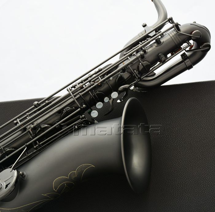 Professional Matte Black nickel Baritone Saxophone Sax Low A With 2 Necks