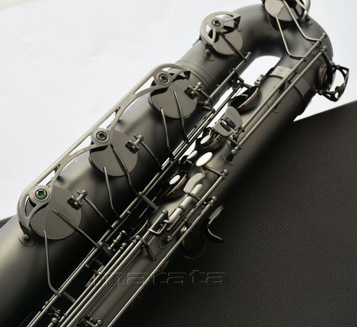 Professional Matte Black nickel Baritone Saxophone Sax Low A With 2 Necks