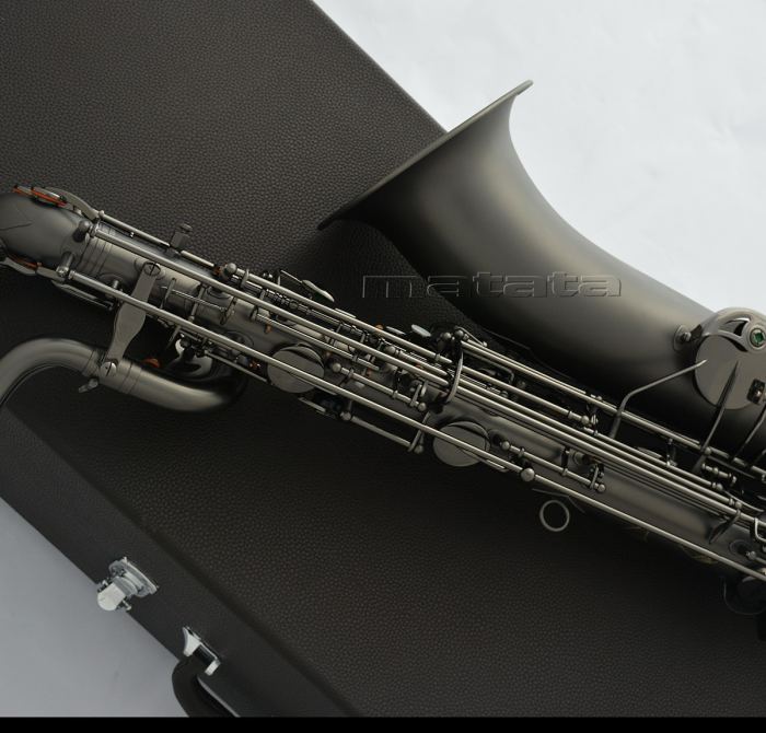 Professional Matte Black nickel Baritone Saxophone Sax Low A With 2 Necks