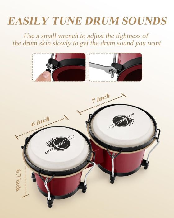 Eastar Bongo Drums 6” and 7” Congas Drums for Kids Adults Beginners Professional