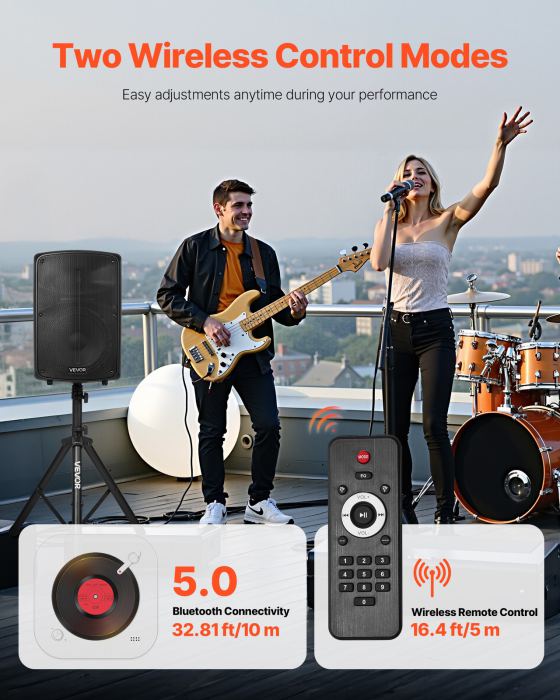 VEVOR 2 X 10in Speakers PA System 800W Mixer Wireless Bluetooth Mic for DJ Party