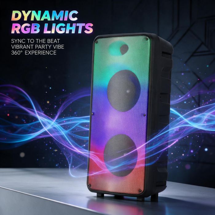 Professional Bluetooth PA Speaker Dual 8in Subwoofer Heavy Bass Sound System Mic