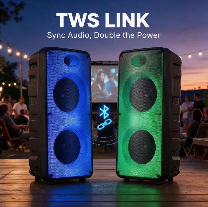 Professional Bluetooth PA Speaker Dual 8in Subwoofer Heavy Bass Sound System Mic