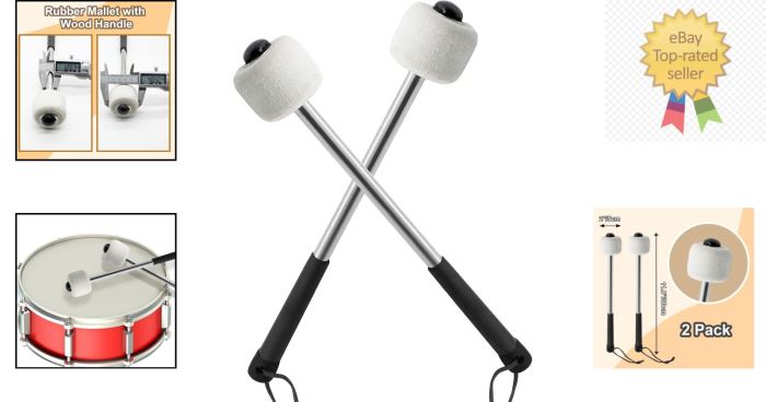 Professional 12-Inch Timpani Mallets - Durable Wool Felt Heads, 2 Pcs Included