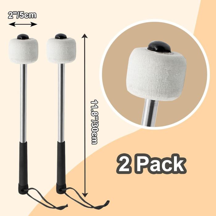 Professional 12-Inch Timpani Mallets - Durable Wool Felt Heads, 2 Pcs Included