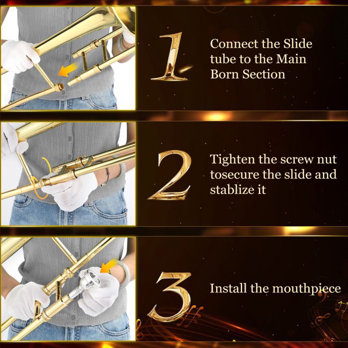 Bb Tenor Slide Trombone, Brass B Flat Key w/ Case, Mouthpiece For Beginner Kit