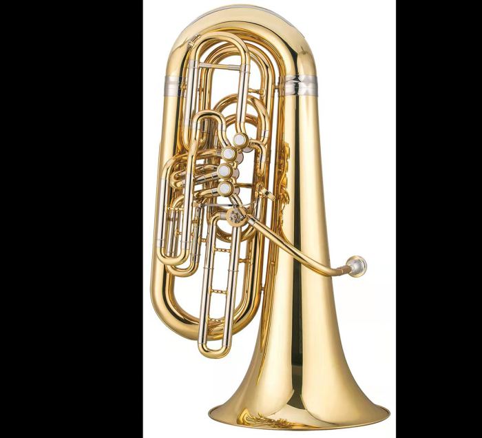 Professional Brass Lacquered F Tuba 4 front action + 1 Rotary pistons W/Case