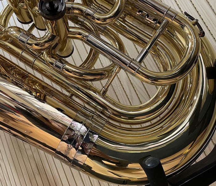 Professional Brass Lacquered F Tuba 4 front action + 1 Rotary pistons W/Case