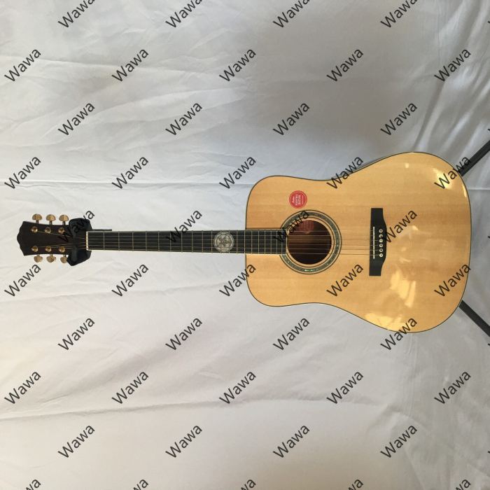 All Solid Wood Natural Gloss Dreadnought Acoustic Guitar Ornamental Fret Inlay