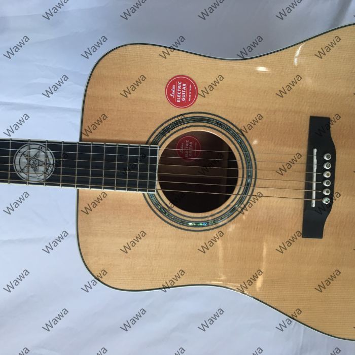 All Solid Wood Natural Gloss Dreadnought Acoustic Guitar Ornamental Fret Inlay