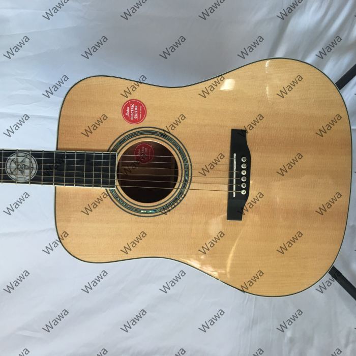 All Solid Wood Natural Gloss Dreadnought Acoustic Guitar Ornamental Fret Inlay