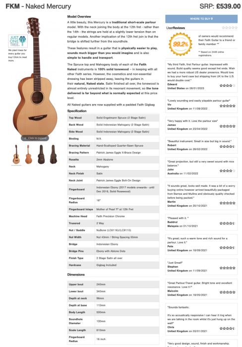 Faith Mercury Naked 12-Fret Parlor Guitar, Satin Natural All Solid Wood Handmade