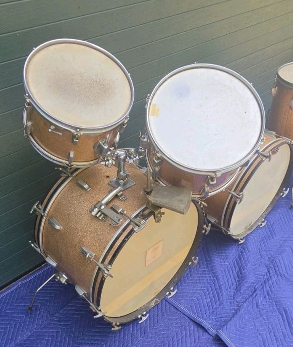 Vintage Ludwig Drum Gold Sparkle Bass 5 Piece Kit For Restore Local Pickup